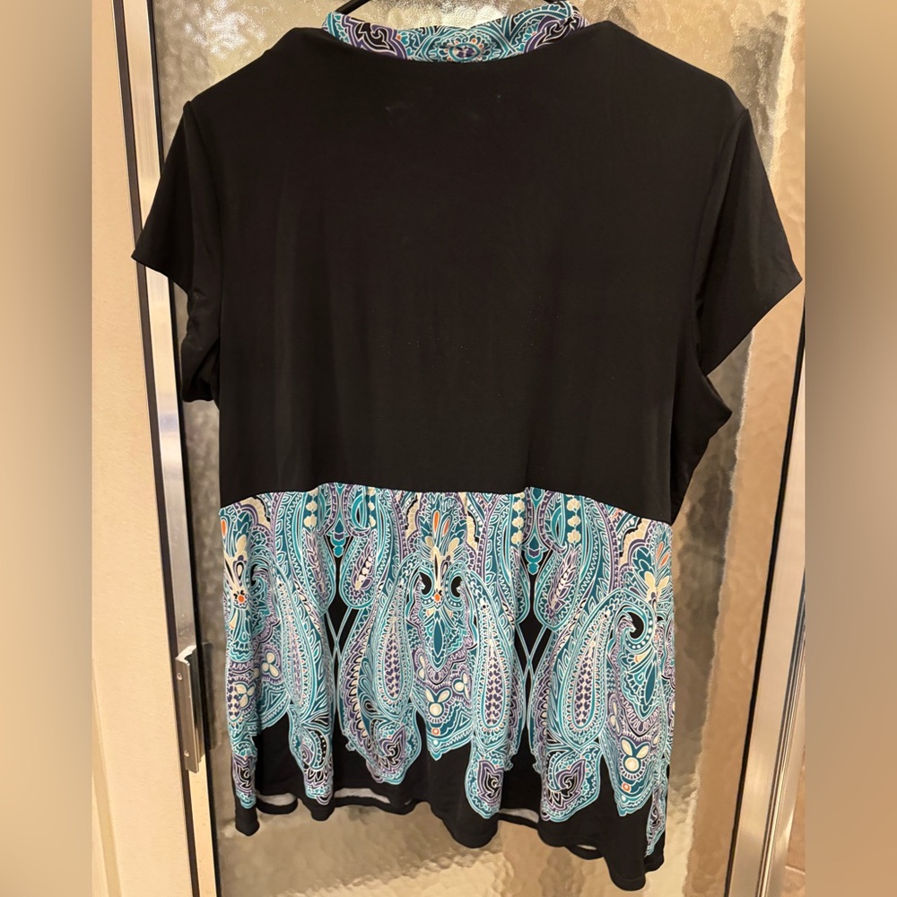 Alfani Black and Blue Paisley Blouse. Size 1x - Picture 2 of 5